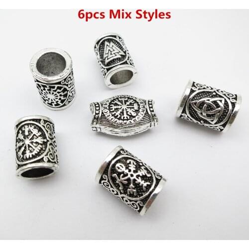 6pcs/2pcs Viking Runes Beads For Braid Dread Dreadlock beard beads Metal Spacer Large Hole Beads men women hair Accessories
