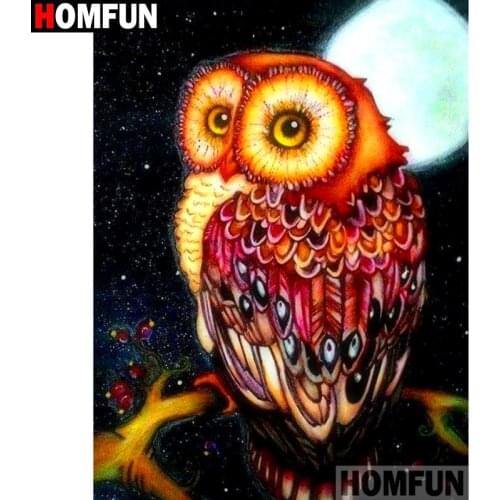 HOMFUN Paint With Diamond Embroidery "Animal owl moon" Diamond Painting Full Square Round Picture Of Rhinestone Decor A27276