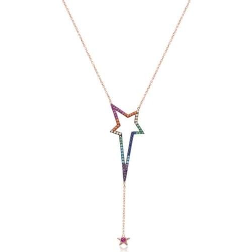 Colorful Cubic Zirconia Star Silver Necklace