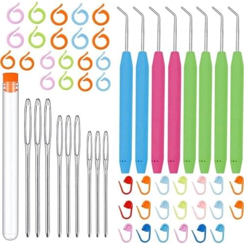 KAOBUY 57PCS Knitting Loom Hook, Crochet Needle Hook With Steel Large-Eye Sewing Needles, Knitting Stitch Markers