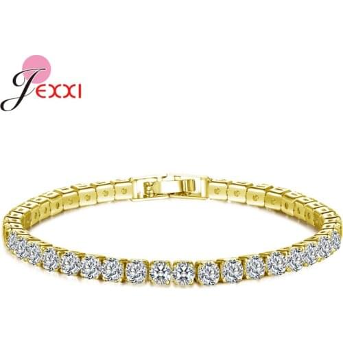 Top Vendor Clear Crystal Wedding Chain Bracelets 925 Sterling Silver Bridal Jewelry Rhinestone Stretch Bangles