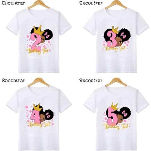 Little Black Melanin Princess Birthday Girl Tshirt Kids T-shirts 1 2 3 4 5 6 7 8 9 Year Birthday Party Clothes Baby Tops,HKP2471