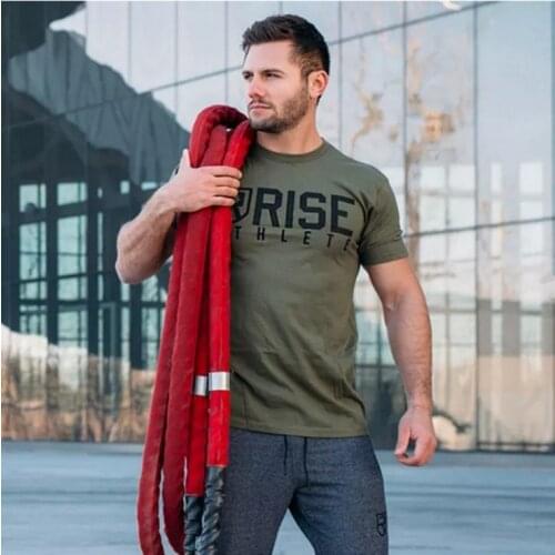 2019 Men Summer Rise Athlet Casual T shirt Gyms Fitness Bodybuilding Muscle male Short Slim fit Shirts Cotton Tee tops clothing