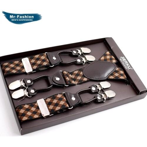 JIERKU Suspenders Mans Braces 6Clips Suspensorio Tirantes Elasticity Trousers Strap Father/Husbands Gift 3.5*120cm JK6C08221