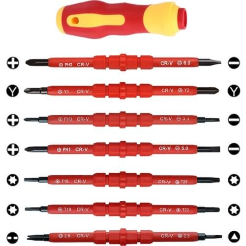 Insulated Screwdriver Set Screw Driver Bit Mini Magnetic Screwdriver Phillips Slotted Electrician Hand Tool Set Repair Multitool