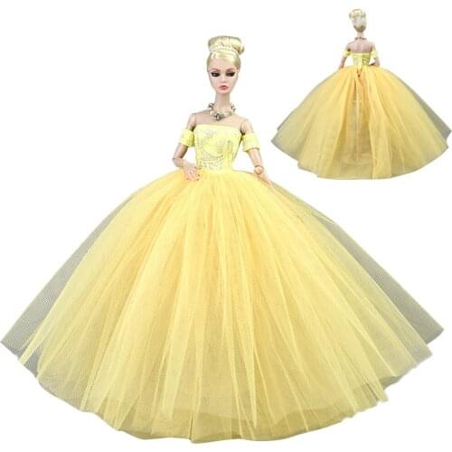 NK Newest 1 Pcs Doll Noble Yellow Princess Wedding Dress Fashion Party Dress For Barbie Accessories Doll Best Child Girl Gift 9X