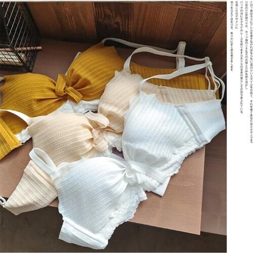 New Japanese Cotton Bra Briefs Set Sexy Lace Fashion Push Up Brassiere Comfort Bra Female No Steel Ring Small Bra Sexy Lingerie
