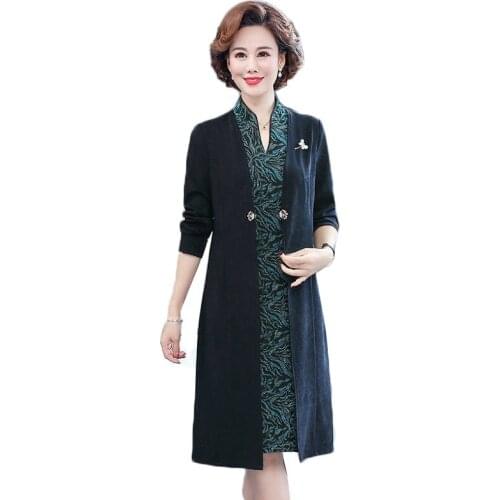 Morther Clothes Cheongsam Dress 2021 Spring Autumn Chinese Style Long Eegant Party Dress Women Fake Two Pieces Dresses 5XL H230