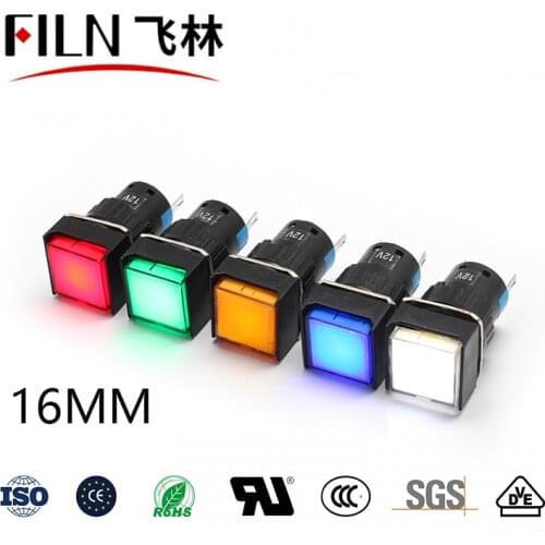 FILN Plastic Yueqing Factory 16mm Mounting Size led indicator light 12v 24v 110v 220v pilot lamp with pins