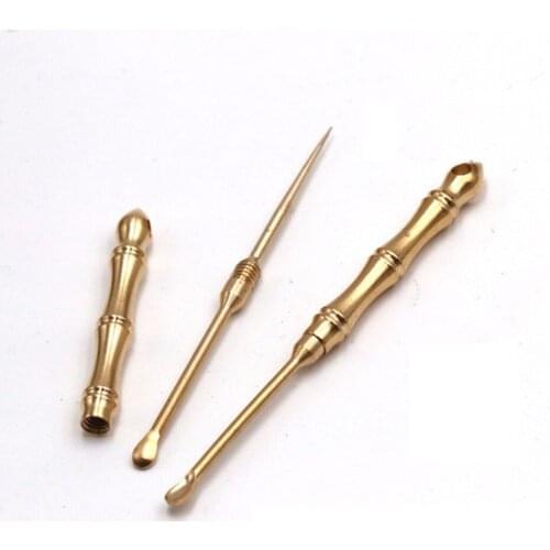 Portable Multifunctional Ear Spoon Toothpick Combination Pure Brass Toothpick Ear Spoon Stronger Dental Floss Tool Fruit Fork