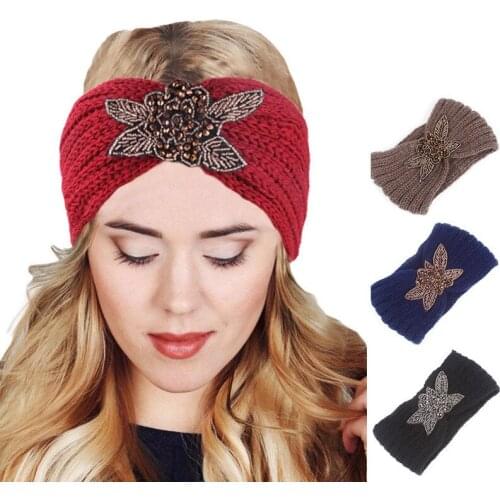Fashion NEW Knitting Headband Women Diamonds Spliced Solid Handmade Keep Hairbands Winter Warm Headbands