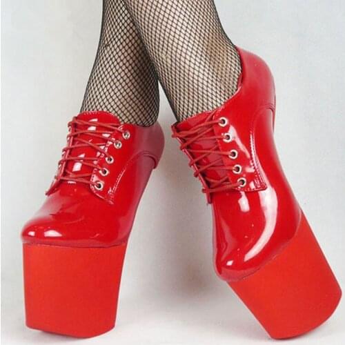 BDSM 20Cm Extreme High Heel Strange Hoof Heelless Sexy Black Lace Up Shoes Patent Unisex 9Cm Platform Women Pumps Plus size