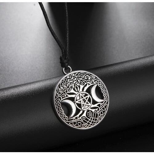 Teamer Antique Gold Silver Color Tree of Life Viking Pendant Necklace Celttic Knot Pentagram Pentacle Star Moon Wicca Jewelry