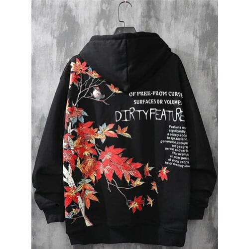 Autumn and winter hooded male trend Chinese style national tide maple leaf printing hoodies loose wild Harajuku couple hoodie