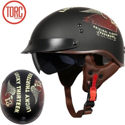 TORC T55 vintage jet motorcycle helmetretro scooter half helmet with Builtin visor lens moto casco DOT For Chopper bikes
