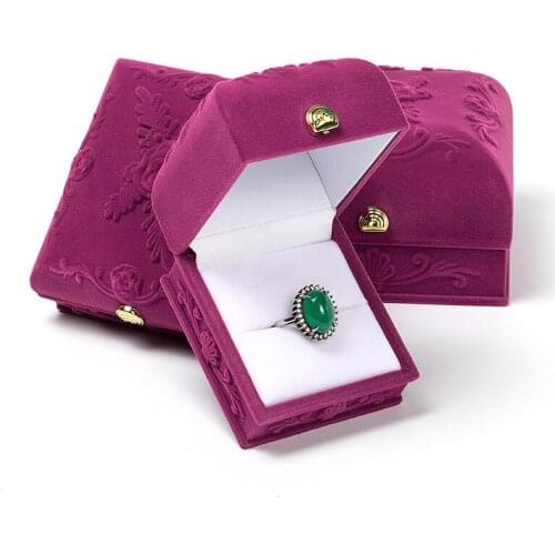 Bump Rose Print Velvet Wedding Ring Jewelry Storage Display Packaging Box For Women Anniversary Birthday Gift Showcase Portable