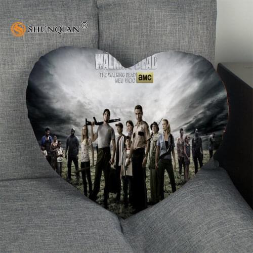 Hot Sale The Walking Dead Heart Shape Pillow Cover Custom zipper Pillowcase Just Cover No Core Size 41x36cm,47x42cm
