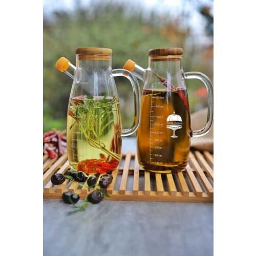 1000 Ml Borosilicate Glass Oil Pot kitchen mother seasoning set salt shaker pepper shaker tableware wooden bamboo