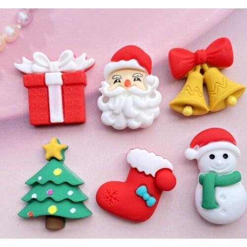 12Pcs New Resin Cute Mixed Christmas Series Flat Back Cabochon Scrapbooking Hair Bow Center Embellishments DIY Accessories F69