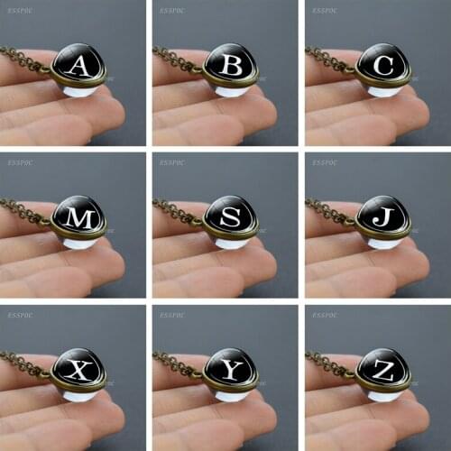 26 Letters Name Jewelry Sphere Crystal Ball Alphabet Bronze Chain Necklace Fashion Unisex Accessories Birthday Gift