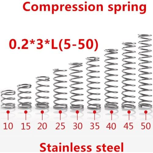 50pcs/lot 0.2*3*5/10/15/20/25/30/35/40/45/50mm spring 0.2mm stainless steel Micro small Compression spring