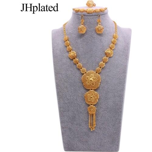 African Dubai 24K Gold plated filled bridal jewelry sets wedding gifts jewellery necklace earrings ring bracelet set for women