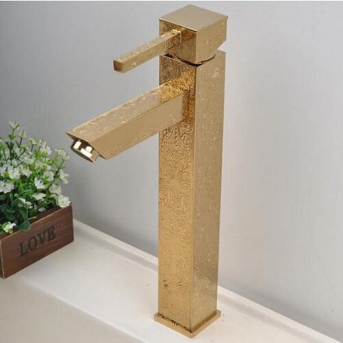 Antique brass fauct water tap gold plated, Bathroom long wash basin faucet mixer, Copper toilet sink basin faucet hot and cold
