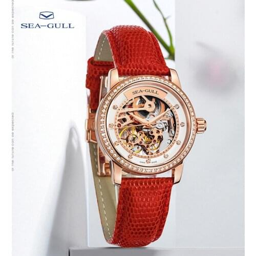 Seagull watch ladies mechanical watch 34mm fashion diamond female watch hollow dial 50m waterproof watch 719.403LK