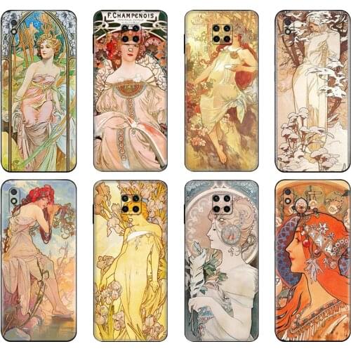 Black tpu Case For Xiaomi Redmi 7A 8 8A 9 9A 9C Case Redmi Note 8T 8 Pro T Note 9 9S 9 Pro Case Art ALPHONSE MUCHA