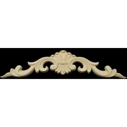 25CM Wood Appliques Unpainted Oak Carved Wave Flower Onlay Decal Corner Applique for Home Decorative Furniture Door Decor Crafts