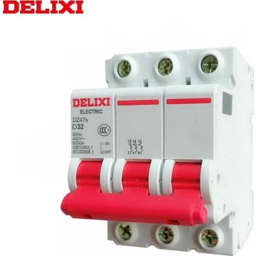 DELIXI Miniature circuit breaker MCB DZ47S 6KA 3P type D 1A 2A 3A 4A 6A 10A 16A 20A 25A 32A 40A 50A 63A