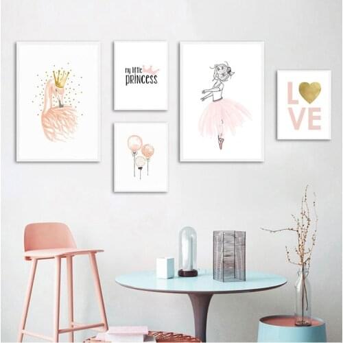 Children Poster Watercolor Balloon Baby Nursery Wall Art Swan Queen Canvas Print Painting Picture Nordic Kid Girl Bedroom Decor
