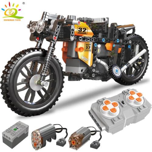 HUIQIBAO TOYS 383pcs RC Creative Motorcycle Model Building Blocks City Car Remote Control Racing Motorbike Bricks For Children