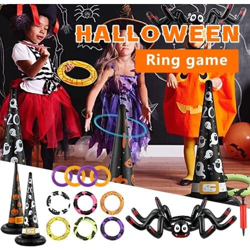 Halloween Ring Toss Game Inflatable Spiders Witch’s Hat Toss Game for Kids Halloween Party Favors Indoors Outdoors Party Game