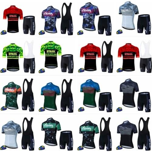 STRAVA Custom Cycling Jersey Breathable And Bib Shorts Bike Wear Sets Sublimation Cycling Bib Short 2021 Pro Team Bicycle Suits