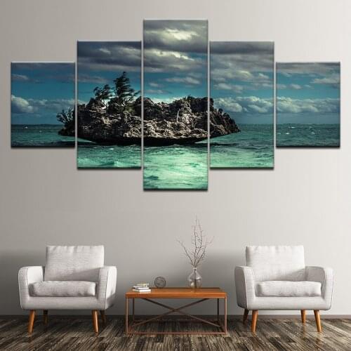 Canvas Painting Sea tree and cloudy sky 5 Pieces Wall Art Painting Modular Wallpapers Poster Print for living room Home Decor
