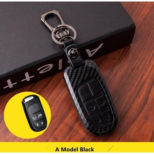 Carbon Fiber Leather Key Cases Fob Cover For Fiat Dodge Charger Dart Challenger Durango Jeep Grand Cherokee Chrysler 300 Smart
