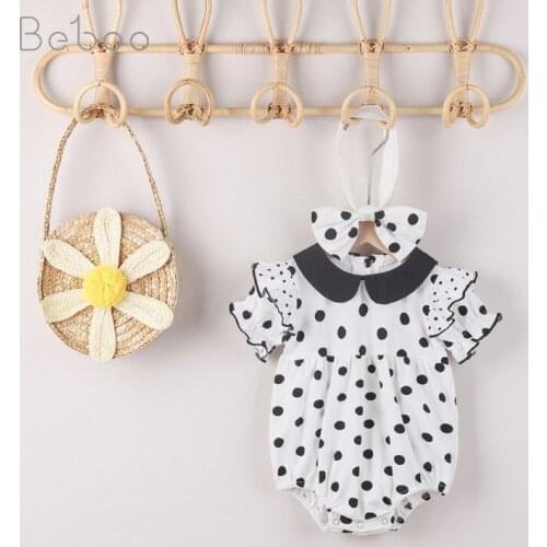 Summer Newborn Baby Jumpsuit Clothing 2021 Hot Sale Korean Cute Flying Short Sleeve Soft Cotton Bodysuit For Girls 0-24m Infants