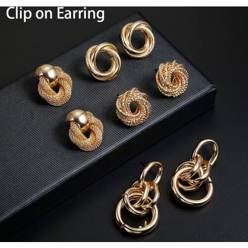 Hot Sale ZA Metal Maxi Statement Vintage Clip on Earrings Without Piercing for Women Fashion Earrings Party Gift Bijoux Jewelry