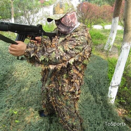 Hot 3D maple leaf Hunting clothes Bionic Ghillie suit sniper birdwatch airsoft Camouflage Clothing jacket and Pants