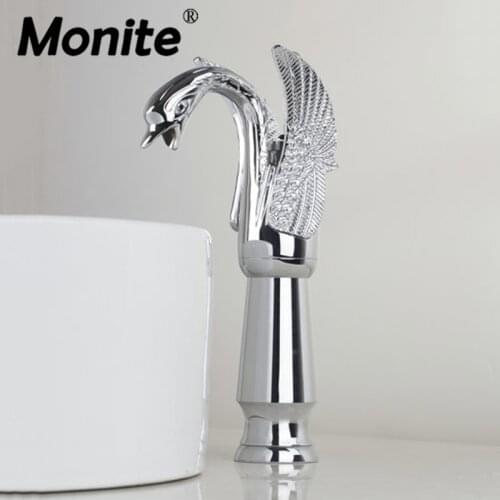Monite Swan Basin Faucet Torneira Tall New Swan Waterfall Bathrooom Chrome Deck Mounted Single Handle Sink Faucet Mixers &Taps