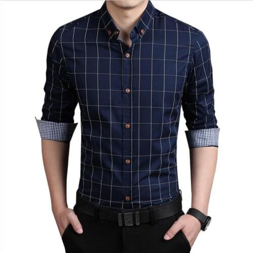 New Autumn Fashion Brand Men Clothes Slim Fit Men Long Sleeve Shirt Men Plaid Cotton Casual Men Shirt Social Plus Size M-5XL