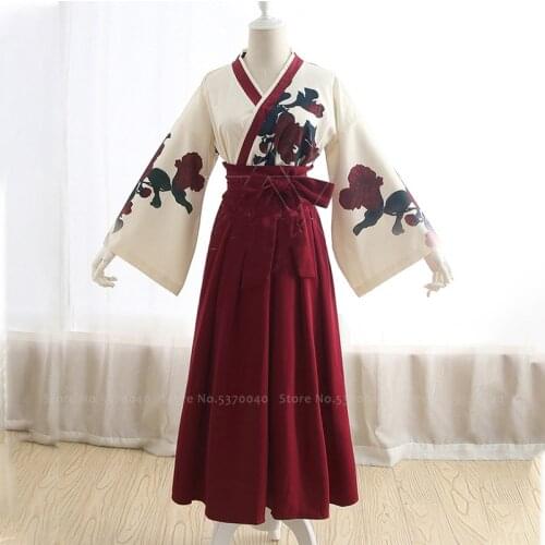 Japanese Style Kimono Party Dress Women Taisho Girl Haori Robes Ao Dai Tops Skirts Outfits Asian Clothes Anime Cosplay Costumes