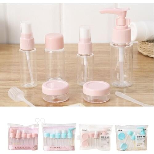 7/9pcs Portable Travel Empty Bottle Set Cosmetics Press Bottle Sprayer Sub-bottle Set PP Plastic Empty Spray Bottles Set