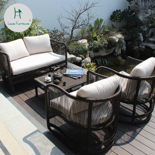 Louis Fashion Garden Sofas Coffee Tables Balcony Courtyard Leisure Outdoor Villa Combination Cane Water Proof Sunscreen