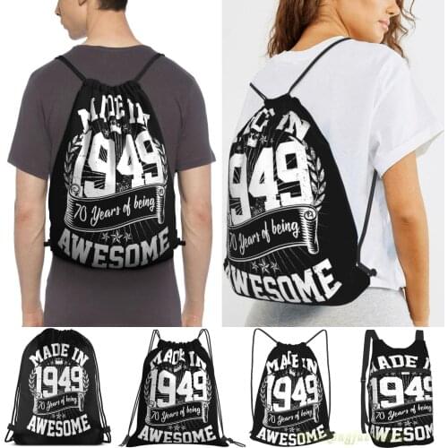 Made In 1949 Birthday 70 Years Of Being Awesome Men Outdoor Travel Gym Bag Waterproof Drawstring Backpack Women Fitness Bags