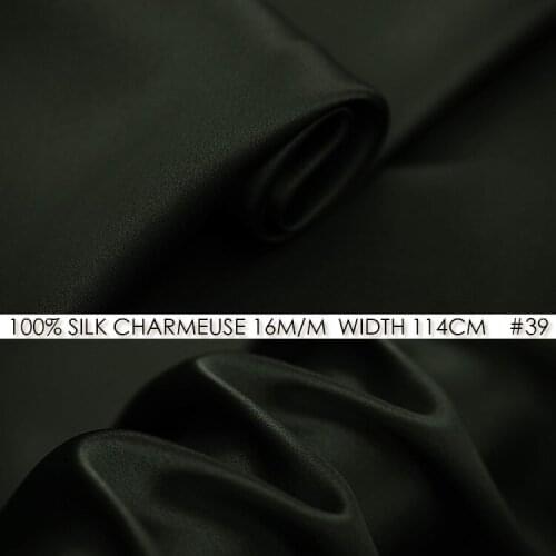SILK CHARMEUSE SATIN Fabric 114 cm width 16 mm 100% Pure Silk Fabric Natural Fashion Fabric for Women Shirt Dark Armygreen NO 39