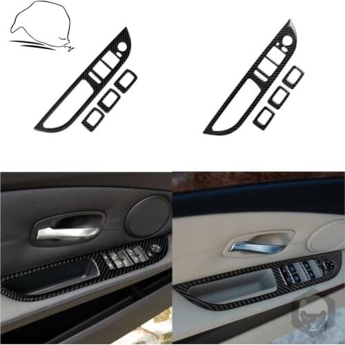 For BMW E60 2008-2010 Carbon Fiber Car Window Lifter Control Frame Switch Decor Armrest Panel Refit Stickers Interiors Protector
