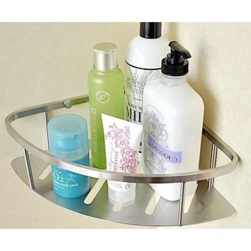304 Stainless Steel Triangle brushed nickel bathroom shelf basket single tier corner shelf basket SUS016