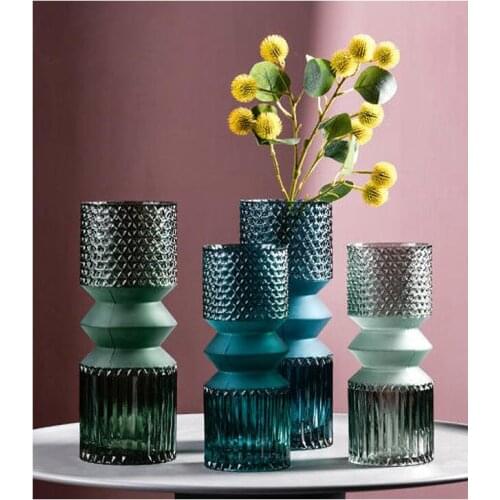 Embossed Glass Vase Home Living Room Dining Table Flower Arrangement Blue Flower Vases